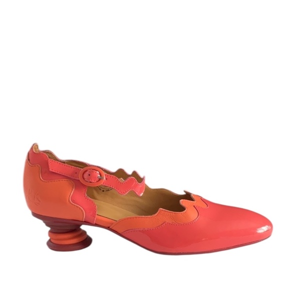 John Fluevog FAIRWAY TRIVIALIS WAVY MARY JANE Shoes Pink Orange, size 7.5 - Picture 3 of 16